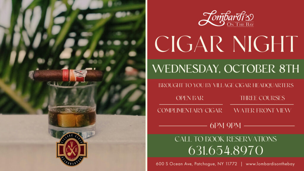 Join us for an evening of indulgence on Wednesday, October 8th from 6–9 PM. Join us for a hand-selected three-course dinner crafted by our culinary team. Join us for a premium open bar featuring top-shelf selections. Join us for two complimentary cigars presented by Village Cigar Headquarters. Join us for a night of relaxation with sweeping waterfront views.